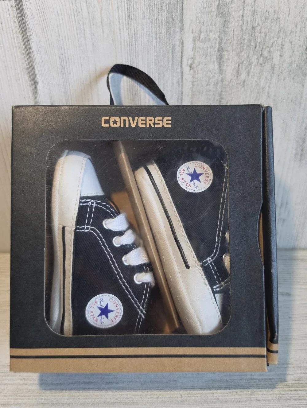 Converse First Star Baby Crib Shoes Size 2 3-6M Black White Chuck Taylor w Box